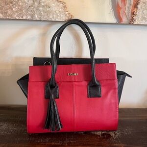 Jadad Red and Black tassel satchel purse Handbag 12” x 10”